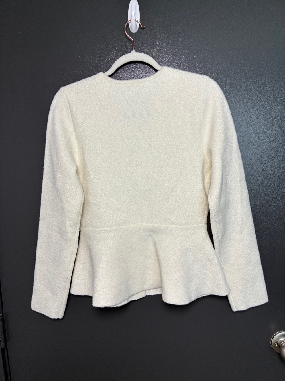 NWT NVLT Cream NVLT Sculpted Knit Collarless Blazer Jacket Peplum Sz S - Picture 6 of 9